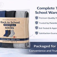 Kids School Socks 3 Pair Pack – Soft, Durable & Reinforced Crew Socks (Navy, Black & Grey)