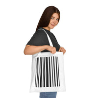 Minimalist Barcode Tote Bag – White Canvas, Long Handle (38cm x 40cm)