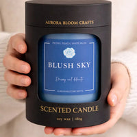Blush Sky Luxury Scented Candle | Hand-Poured Soy Wax with Wooden Lid - Aurora Bloom Crafts