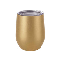 Gold Glitter Stemless Wine Tumbler with Lid – 12oz Insulated Stainless Steel Wine Glass – Travel Mug for Hot or Cold Drinks – Spill-Resistant, Reusable Cup