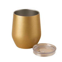 Gold Glitter Stemless Wine Tumbler with Lid – 12oz Insulated Stainless Steel Wine Glass – Travel Mug for Hot or Cold Drinks – Spill-Resistant, Reusable Cup