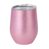 Glitter Pink Stemless Insulated Stainless Steel Mug – Travel-Friendly, Spill-Resistant, 12oz Tumbler