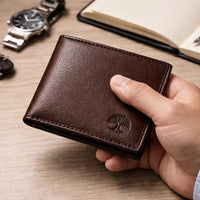 Men’s Leather Wallet | Slim Bifold with ID Window – Tree of Life - Aurora Bloom Crafts