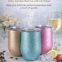 Sparkle Insulated Wine Tumbler – Glitter Stainless Steel Cup with Lid (12oz)