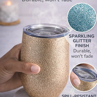 Sparkle Insulated Wine Tumbler – Glitter Stainless Steel Cup with Lid (12oz)