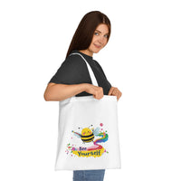 Bee Yourself Tote Bag – White Canvas, Long Handle (38cm x 40cm)