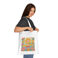 Good Vibes Only Tote Bag – White Canvas, Long Handle (38cm x 40cm)
