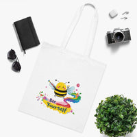 Bee Yourself Tote Bag – White Canvas, Long Handle (38cm x 40cm)