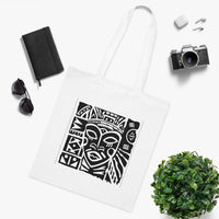 Tribal Warrior Tote Bag – White Canvas, Long Handle (38cm x 40cm)