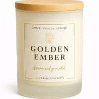 Golden Ember Luxury Scented Candle | Hand-Poured Soy Wax with Wooden Lid - Aurora Bloom Crafts