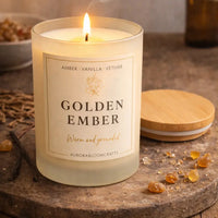 Golden Ember Luxury Scented Candle | Hand-Poured Soy Wax with Wooden Lid - Aurora Bloom Crafts