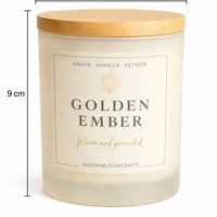 Golden Ember Luxury Scented Candle | Hand-Poured Soy Wax with Wooden Lid - Aurora Bloom Crafts