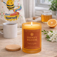 Honey Bloom Luxury Scented Candle | Hand-Poured Soy Wax with Wooden Lid - Aurora Bloom Crafts