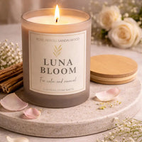 Luna Bloom Luxury Scented Candle | Hand-Poured Soy Wax with Wooden Lid - Aurora Bloom Crafts