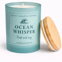 Ocean Whisper Luxury Scented Candle | Hand-Poured Soy Wax with Wooden Lid - Aurora Bloom Crafts