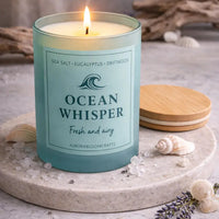 Ocean Whisper Luxury Scented Candle | Hand-Poured Soy Wax with Wooden Lid - Aurora Bloom Crafts