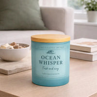 Ocean Whisper Luxury Scented Candle | Hand-Poured Soy Wax with Wooden Lid - Aurora Bloom Crafts