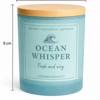 Ocean Whisper Luxury Scented Candle | Hand-Poured Soy Wax with Wooden Lid - Aurora Bloom Crafts