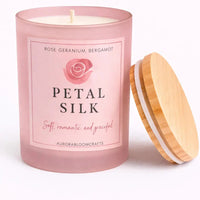 Petal Silk Luxury Scented Candle | Hand-Poured Soy Wax with Wooden Lid - Aurora Bloom Crafts