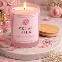 Petal Silk Luxury Scented Candle | Hand-Poured Soy Wax with Wooden Lid - Aurora Bloom Crafts