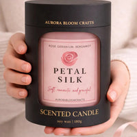 Petal Silk Luxury Scented Candle | Hand-Poured Soy Wax with Wooden Lid - Aurora Bloom Crafts