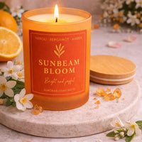 Sunbeam Bloom Luxury Scented Candle | Hand-Poured Soy Wax with Wooden Lid - Aurora Bloom Crafts