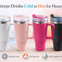 40oz Insulated Tumbler with Handle | Stainless Steel Travel Mug - Aurora Bloom Crafts