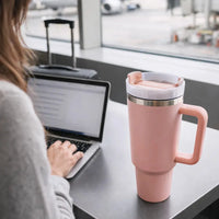 40oz Insulated Tumbler with Handle | Stainless Steel Travel Mug - Aurora Bloom Crafts