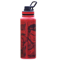 Superhero Comic Water Bottle – 1L Red Stainless Steel, “POW! GO! STAY STRONG” Print – BPA-Free Insulated Flask for Gym, Fitness & Everyday Use – Leakproof Bottle for Men & Boys