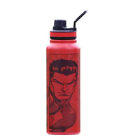 Superhero Comic Water Bottle – 1L Red Stainless Steel, “POW! GO! STAY STRONG” Print – BPA-Free Insulated Flask for Gym, Fitness & Everyday Use – Leakproof Bottle for Men & Boys
