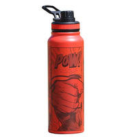 Superhero Comic Water Bottle – 1L Red Stainless Steel, “POW! GO! STAY STRONG” Print – BPA-Free Insulated Flask for Gym, Fitness & Everyday Use – Leakproof Bottle for Men & Boys