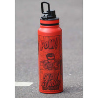 Superhero Comic Water Bottle – 1L Red Stainless Steel, “POW! GO! STAY STRONG” Print – BPA-Free Insulated Flask for Gym, Fitness & Everyday Use – Leakproof Bottle for Men & Boys