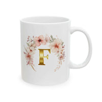 Personalized Floral Initial Mug -Elegant Gold Lettering - Aurora Bloom Crafts
