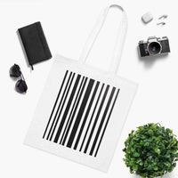 Minimalist Barcode Tote Bag – White Canvas, Long Handle (38cm x 40cm)