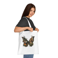 Urban Butterfly Tote Bag – White Canvas, Long Handle (38cm x 40cm)