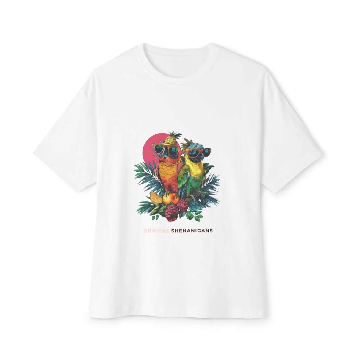 Bold Parrot Print “Summer Shenanigans” Tee – Oversized & Unisex