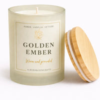 Golden Ember Luxury Scented Candle | Hand-Poured Soy Wax with Wooden Lid - Aurora Bloom Crafts