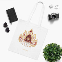 Harmony Lotus Tote Bag – White Canvas, Long Handle (38cm x 40cm)
