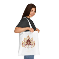Harmony Lotus Tote Bag – White Canvas, Long Handle (38cm x 40cm)
