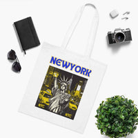 New York City Tote Bag – Statue of Liberty Design, White Canvas, Long Handle (38cm x 40cm)