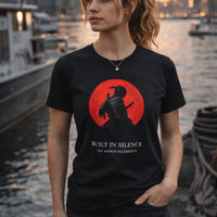 Samurai Silhouette – Red Moon Tee | Aurora Bloom Crafts