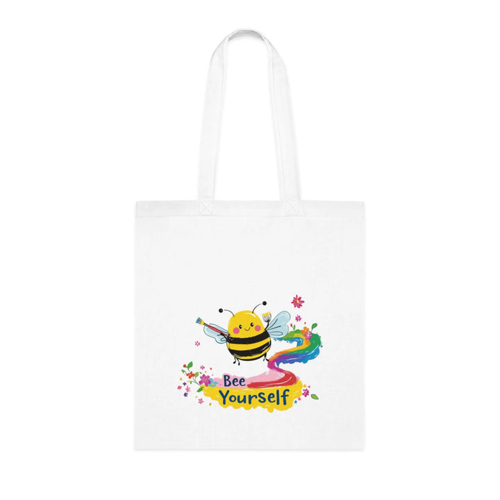 Bee Yourself Tote Bag – White Canvas, Long Handle (38cm x 40cm)
