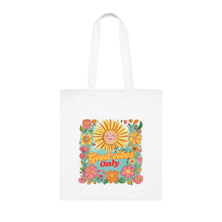 Good Vibes Only Tote Bag – White Canvas, Long Handle (38cm x 40cm)