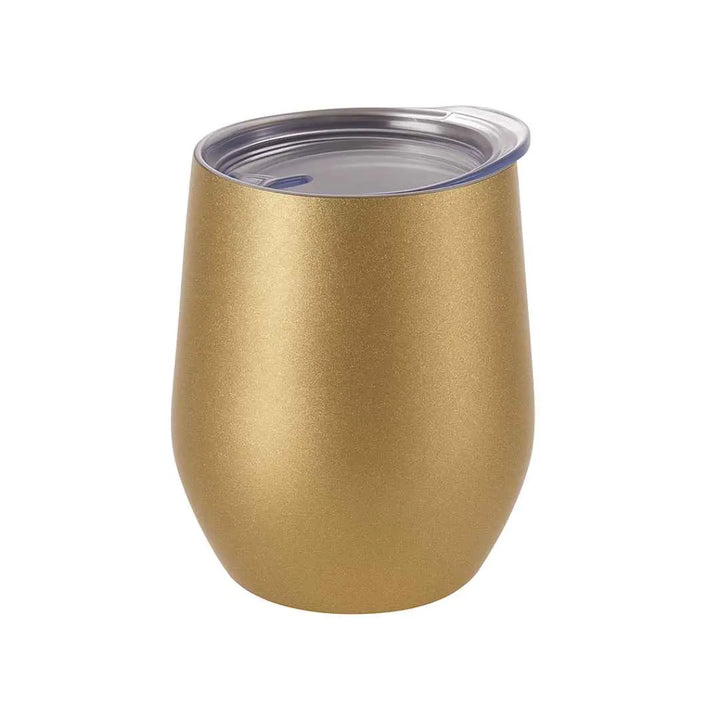 Gold Glitter Stemless Wine Tumbler with Lid – 12oz Insulated Stainless Steel Wine Glass – Travel Mug for Hot or Cold Drinks – Spill-Resistant, Reusable Cup