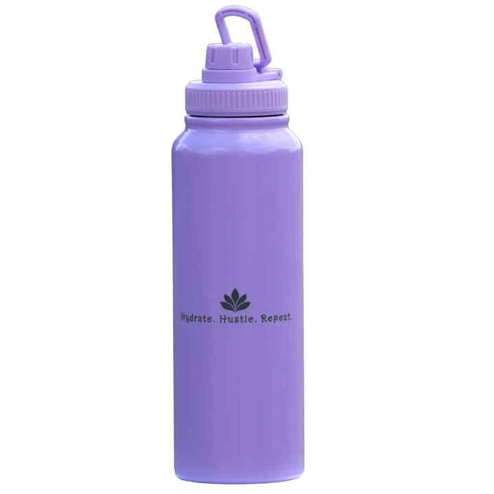 Lavender Stainless Steel Water Bottle – 1L Insulated, “Hydrate. Hustle. Repeat.” Engraving – BPA-Free, Leakproof, Motivation
