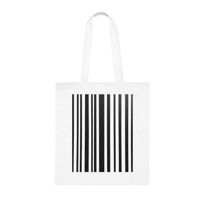 Minimalist Barcode Tote Bag – White Canvas, Long Handle (38cm x 40cm)