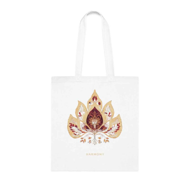 Harmony Lotus Tote Bag – White Canvas, Long Handle (38cm x 40cm)
