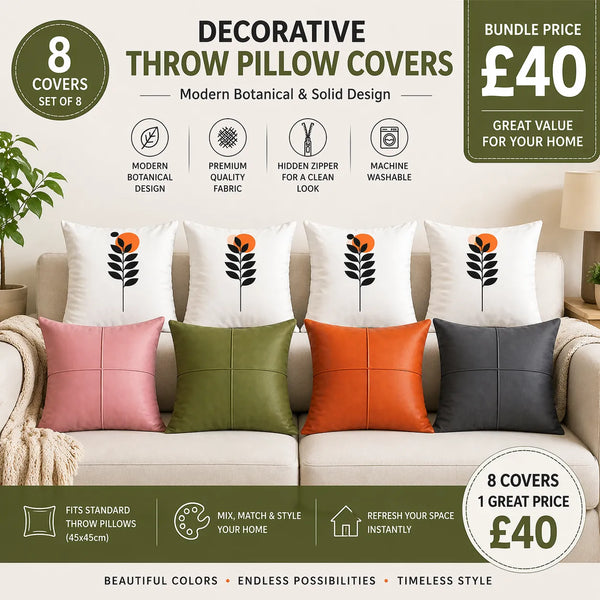 Decorative Pillow Covers Set of 8 – Soft, Washable & Stylish