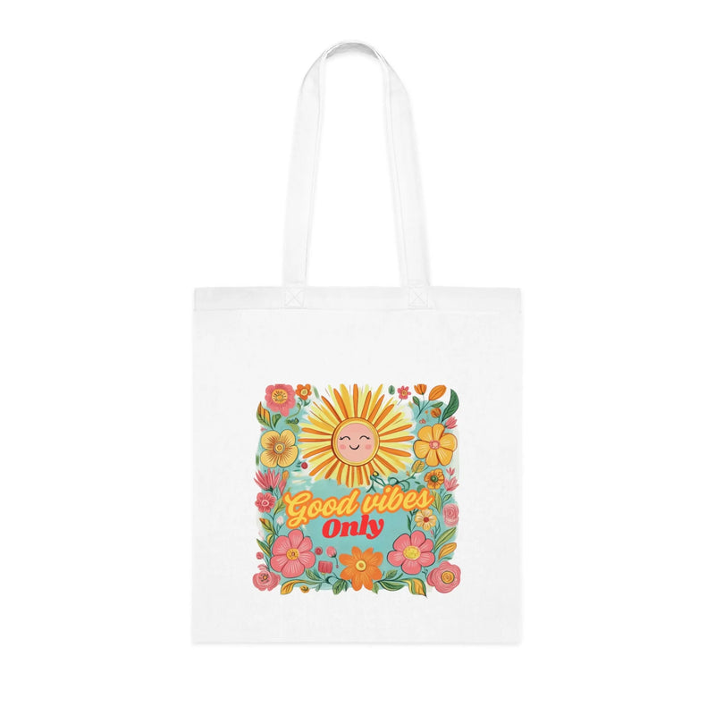 Good Vibes Only Tote Bag – White Canvas, Long Handle (38cm x 40cm)