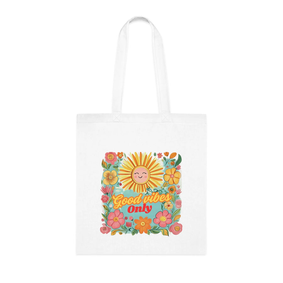 Good Vibes Only Tote Bag – White Canvas, Long Handle (38cm x 40cm)